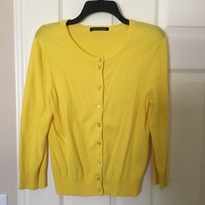🌼Cable & Gauge Cotton blend fine knit cardigan sweater women’s yellow ¾ sleeves